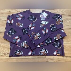 Marvel Purple Womens Crop Sweatshirt with Black Panther, Storm & Spider-Man